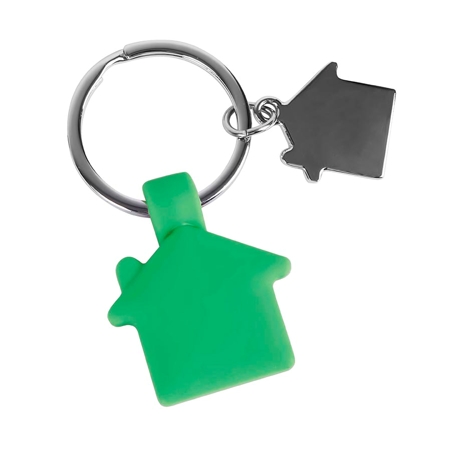 Брелок HOME, зеленый, 3х3,5х0,6см,металл, силикон