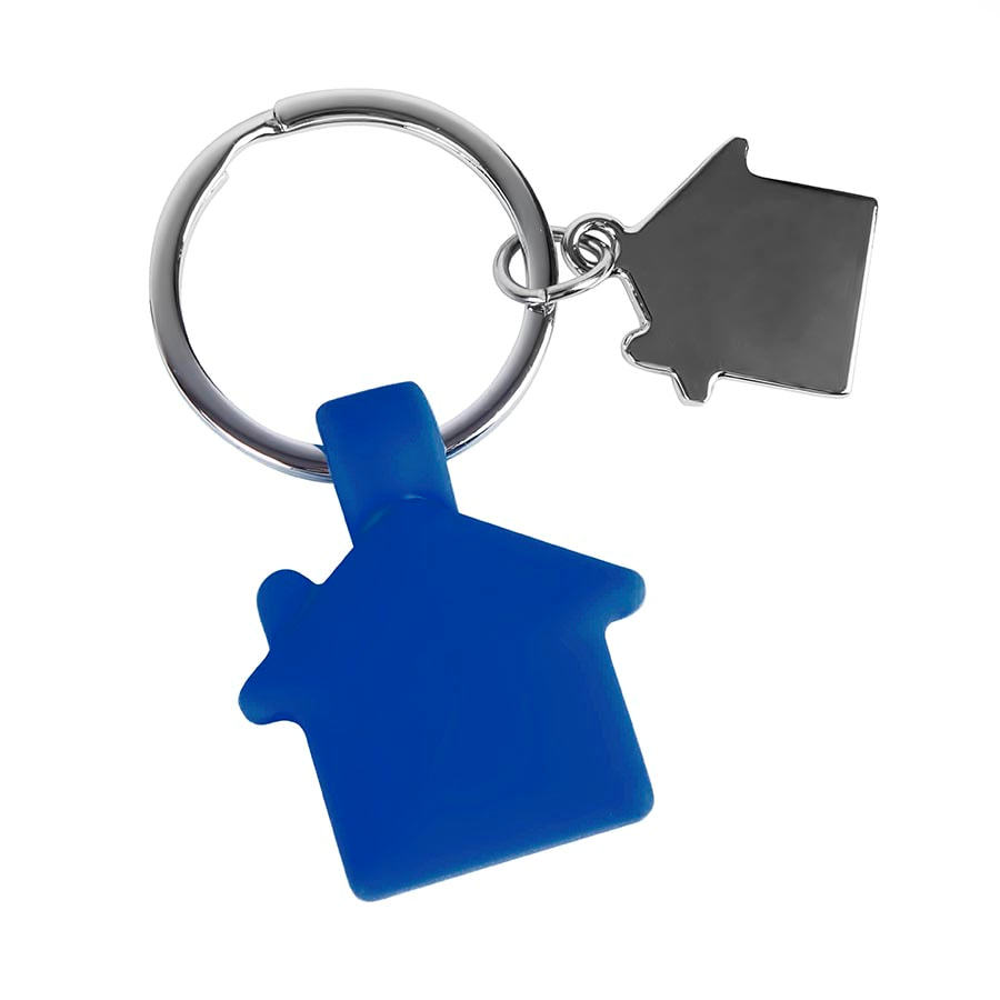 Брелок HOME, синий, 3х3,5х0,6см,металл, силикон