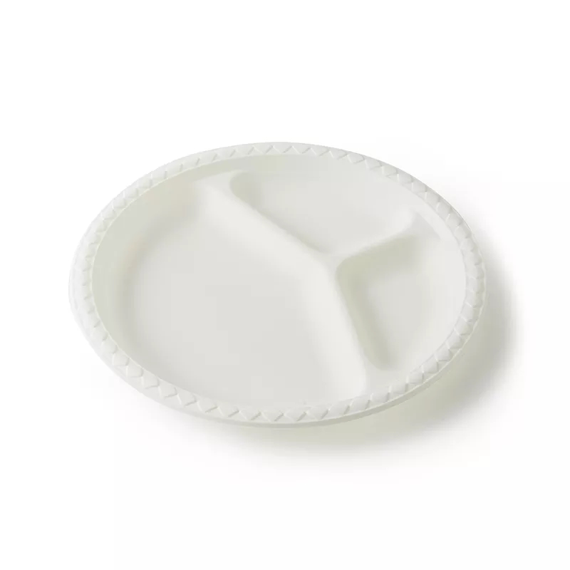 Круглая тарелка с разделением на 3 зоны из кукурузного крахмала 10 дюймов 