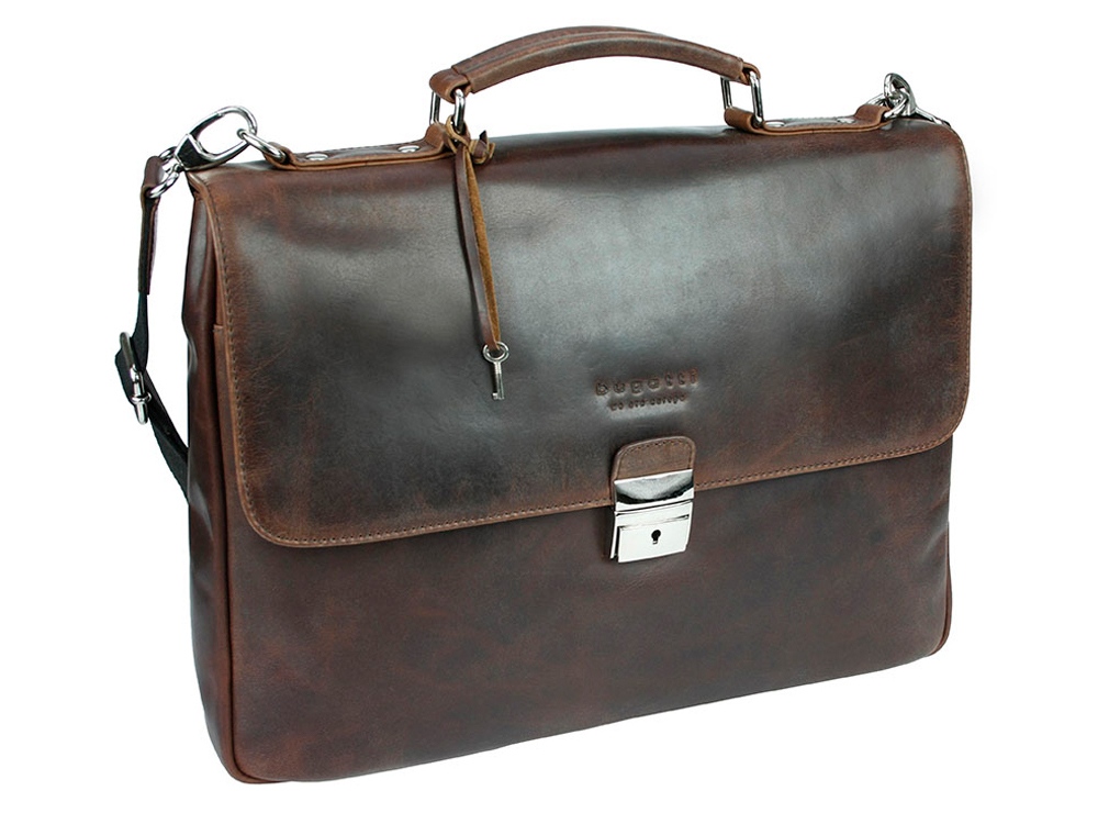 Портфель BUGATTI Romano 15, коричневый, натуральная воловья кожа, 39х8х30 см