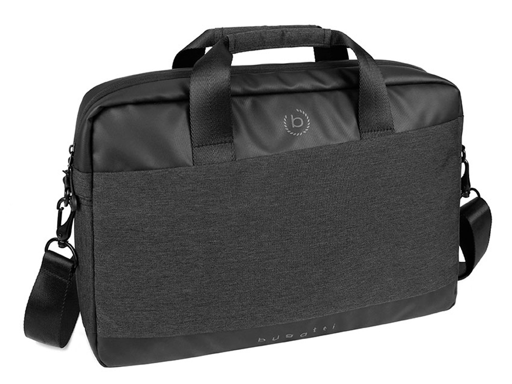 Портфель мужской BUGATTI Universum 15, графитовый, полиэстер меланж/тарпаулин, 38х7х27 см, 7 л