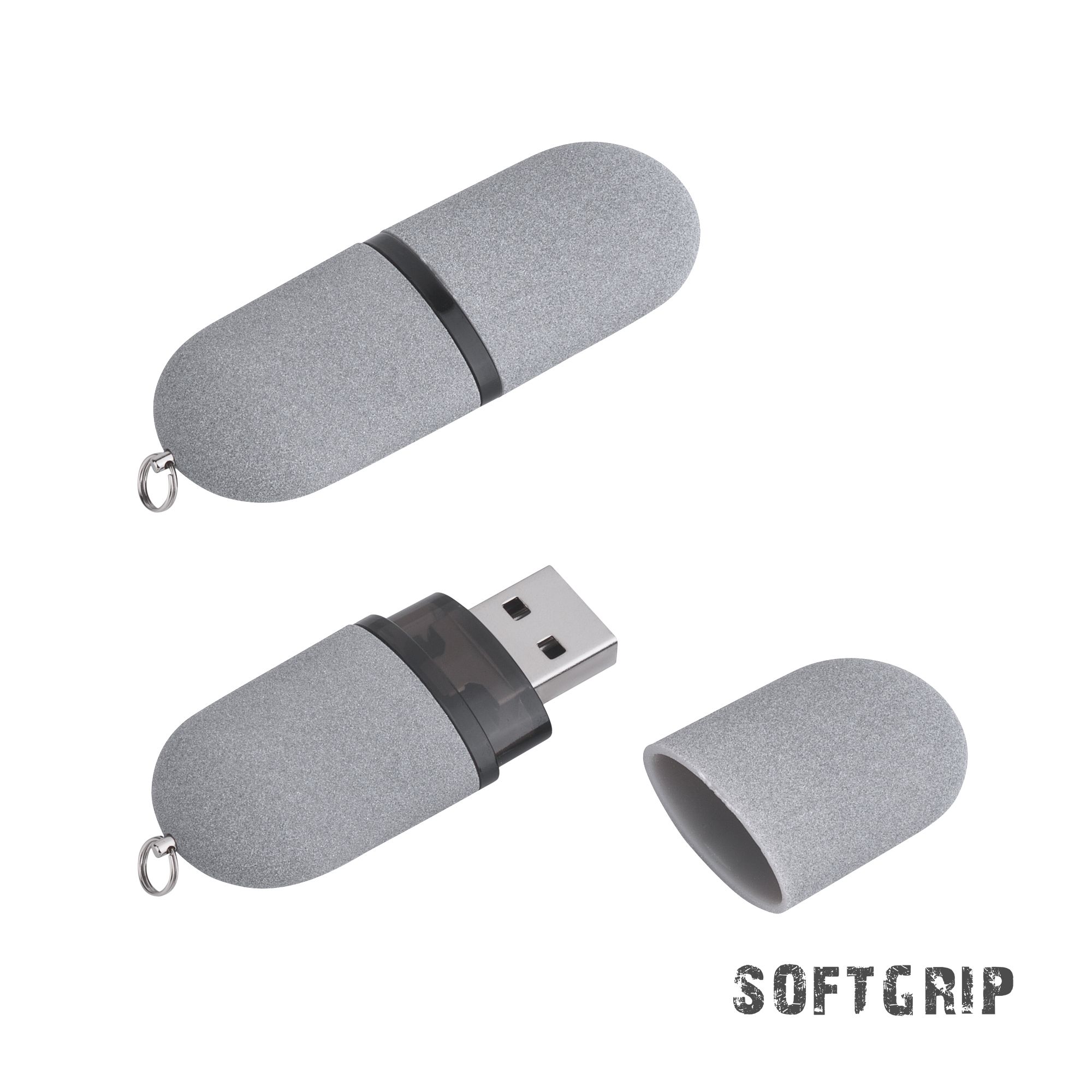 Флеш-карта Камень с покрытием soft grip в футляре, объем памяти 16GB, серый